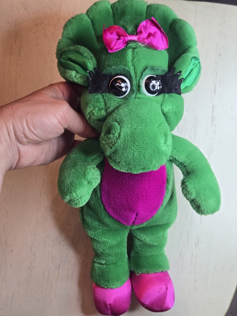 Vintage Baby Bop Green and Pink Plush Stuffed Animal - Adorable Barney Friend